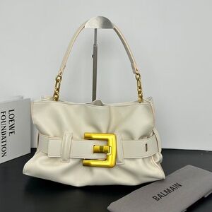Balmain White Medium Anthem Bag in Leather